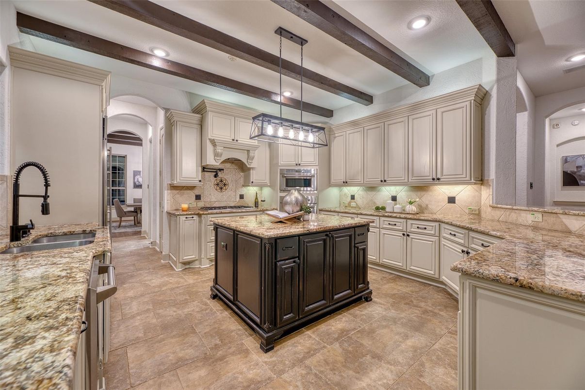 Interior, Kitchen, Pendant Lights, Recessed Lighting, Stainless Steel Appliances, Wooden Beams