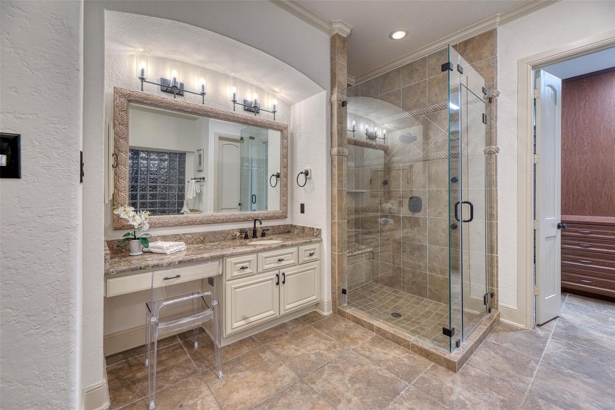Bathroom, Glass Shower, Interior, Recessed Lighting