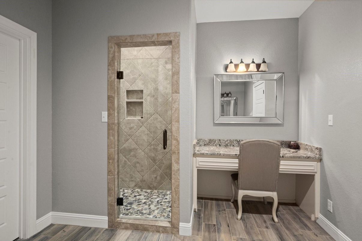 Bathroom, Glass Shower, Interior, Wood Texture Flooring