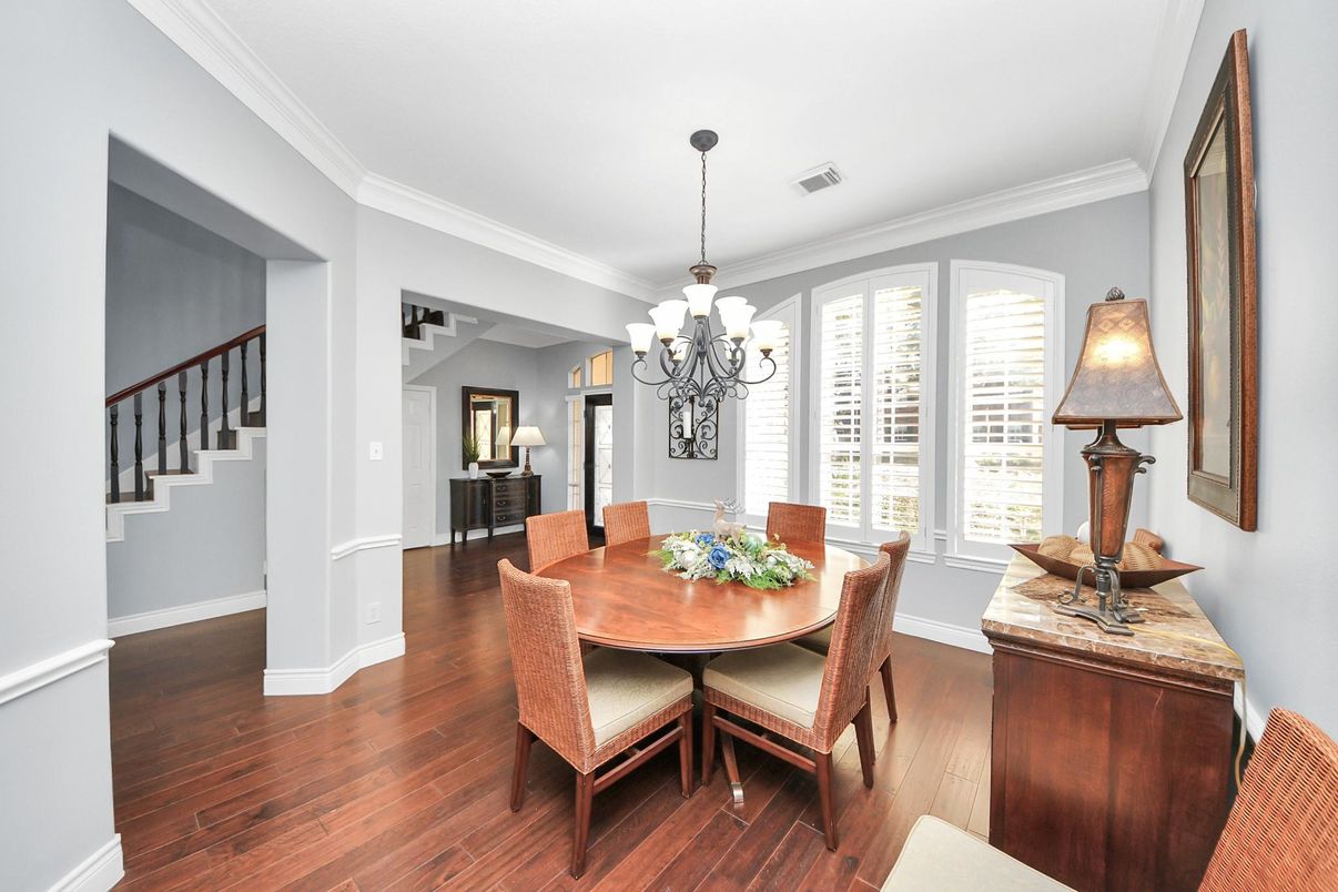 Chandelier, Dining room, Interior, Wood Texture Flooring