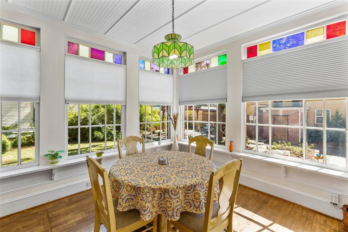 Dining room, Interior, Pendant Lights, Wood Texture Flooring