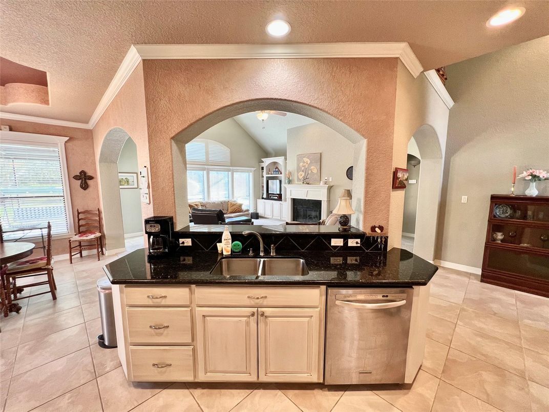 Dining room, Fireplace, Interior, Kitchen, Recessed Lighting