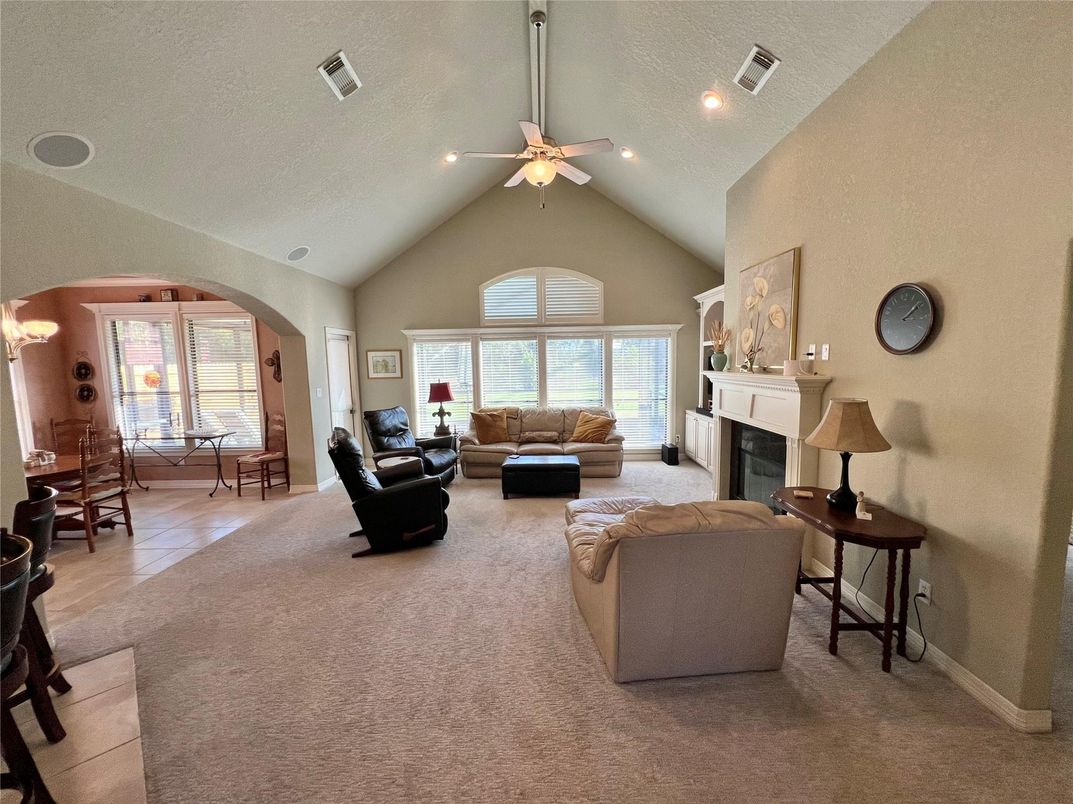 Dining room, Fireplace, Interior, Living room, Recessed Lighting