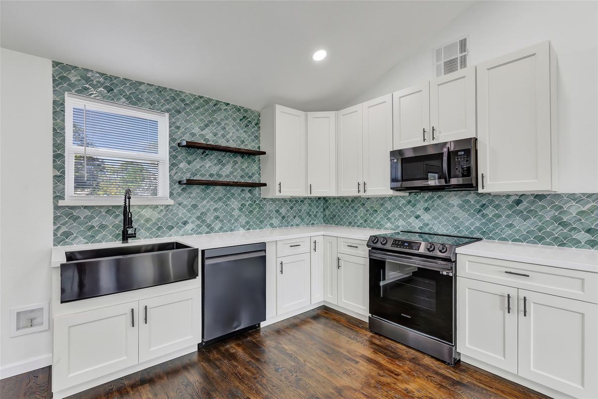 Interior, Kitchen, Recessed Lighting, Wood Texture Flooring