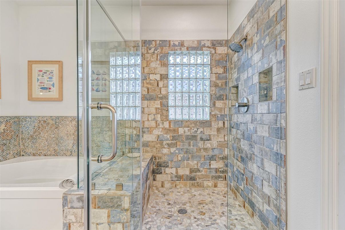 Bathroom, Glass Shower, Interior, Stone Walls