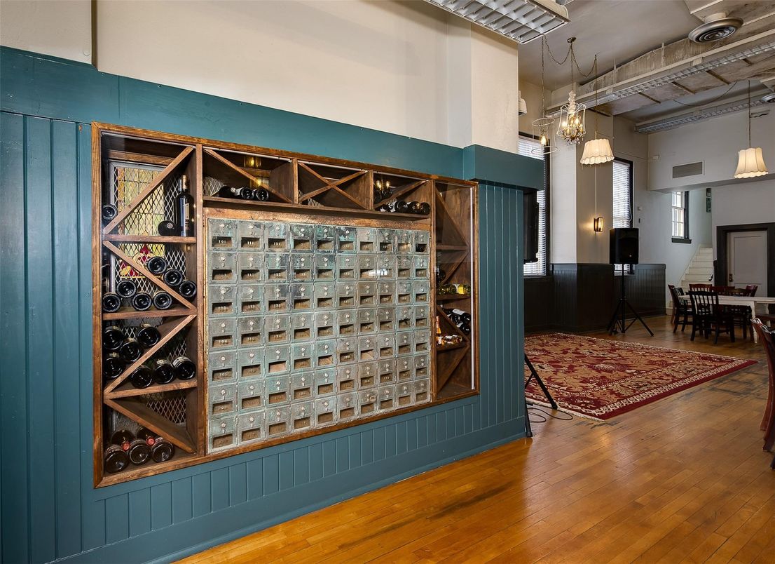 Dining room, Interior, Pendant Lights, Wine Storage, Wood Texture Flooring