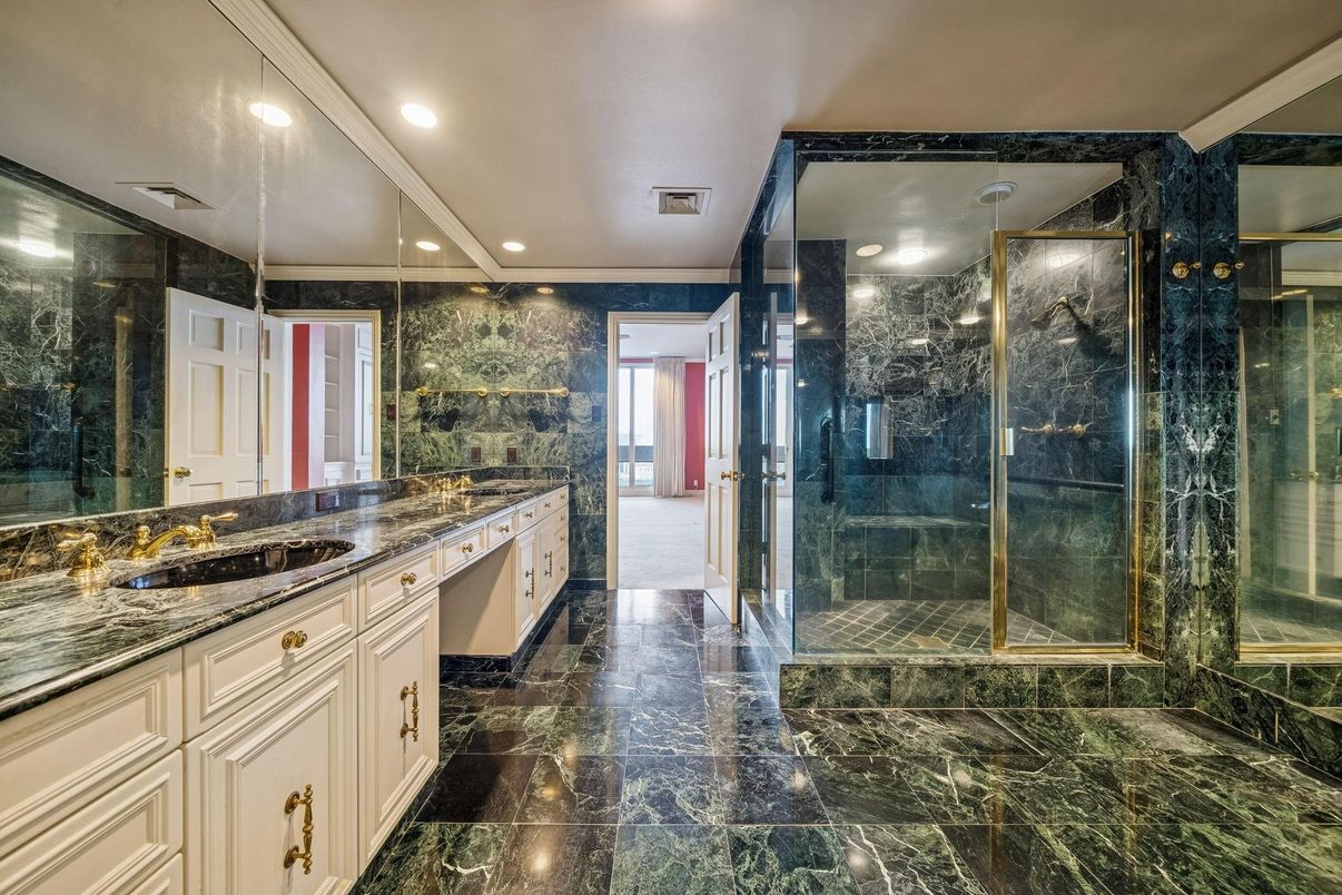 Bathroom, Dual Sink Vanities, Glass Shower, Interior, Recessed Lighting
