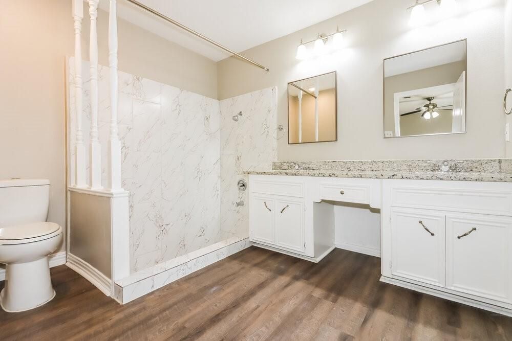 Bathroom, Interior, Marble Walls, Wood Texture Flooring