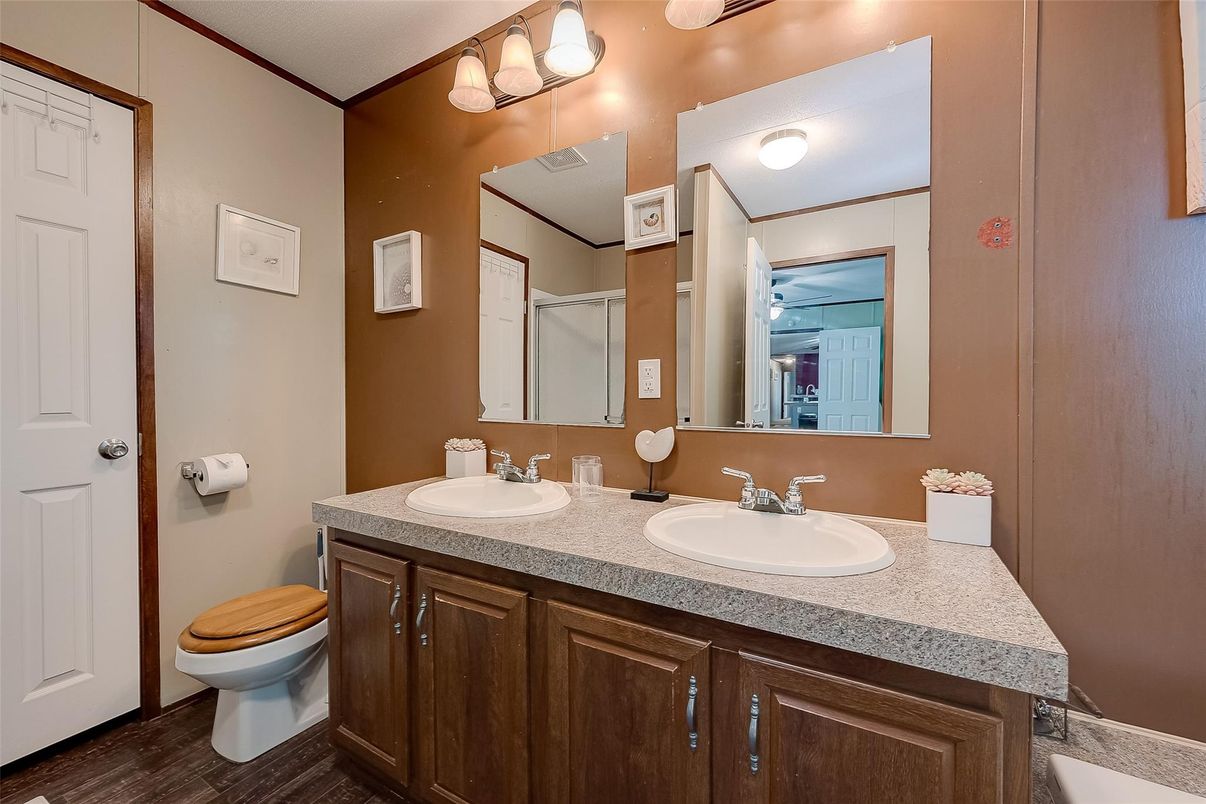 Bathroom, Dual Sink Vanities, Interior, Wood Texture Flooring