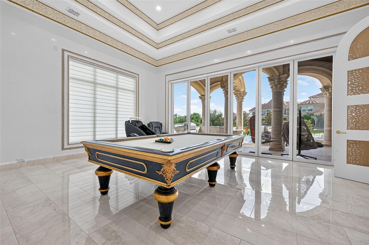 Billiard Table, Game Room, Interior, Marble, Recessed Lighting
