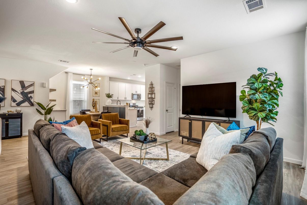 Interior, Kitchen, Living room, Pendant Lights, Recessed Lighting, Stainless Steel Appliances, Wood Texture Flooring