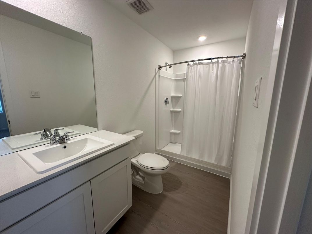 Bathroom, Interior, Recessed Lighting, Wood Texture Flooring