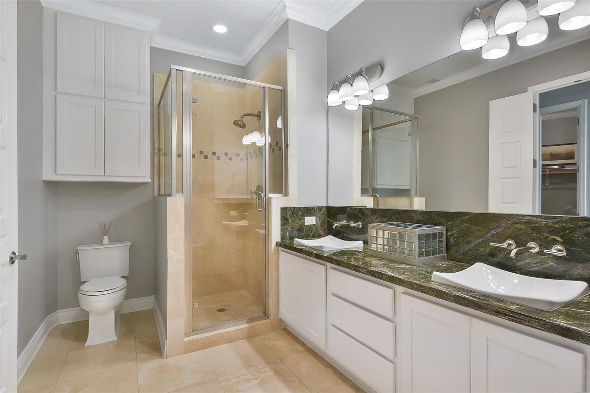 Bathroom, Dual Sink Vanities, Glass Shower, Interior, Recessed Lighting