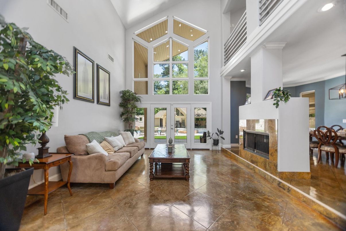 Dining room, Fireplace, Interior, Living room, Recessed Lighting
