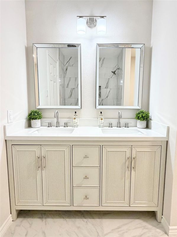 Bathroom, Dual Sink Vanities, Interior, Marble, Marble Walls