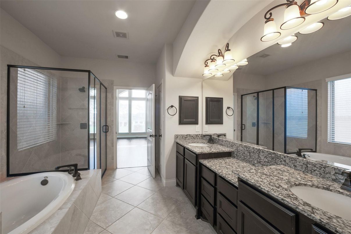 Bathroom, Dual Sink Vanities, Glass Shower, Interior, Recessed Lighting