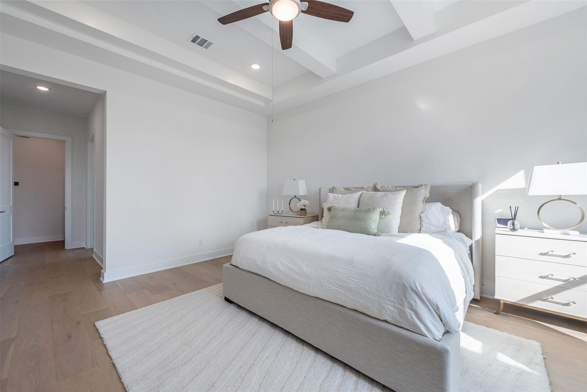 Bedroom, Interior, Recessed Lighting, Wood Texture Flooring