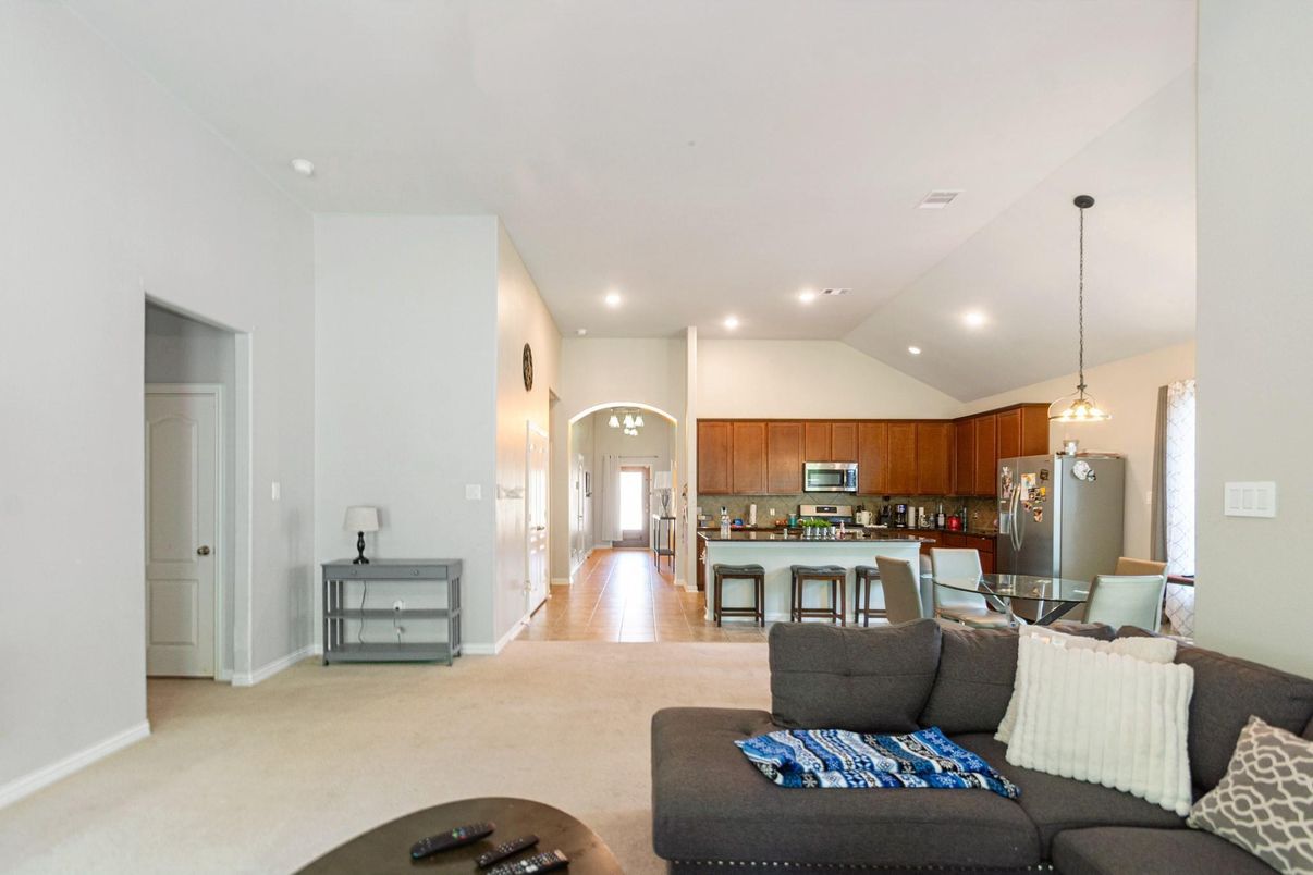 Dining room, Interior, Kitchen, Living room, Pendant Lights, Recessed Lighting, Wood Texture Flooring