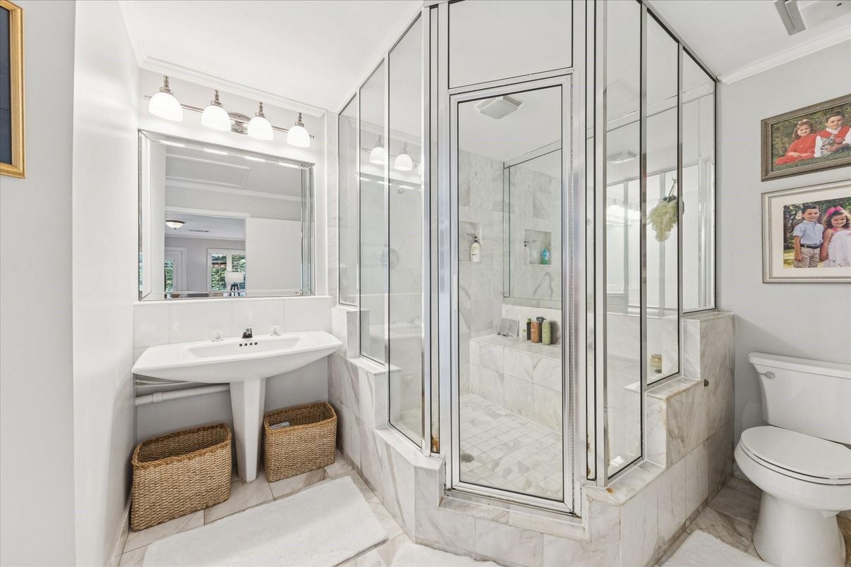 Bathroom, Glass Shower, Interior, Marble, Marble Walls