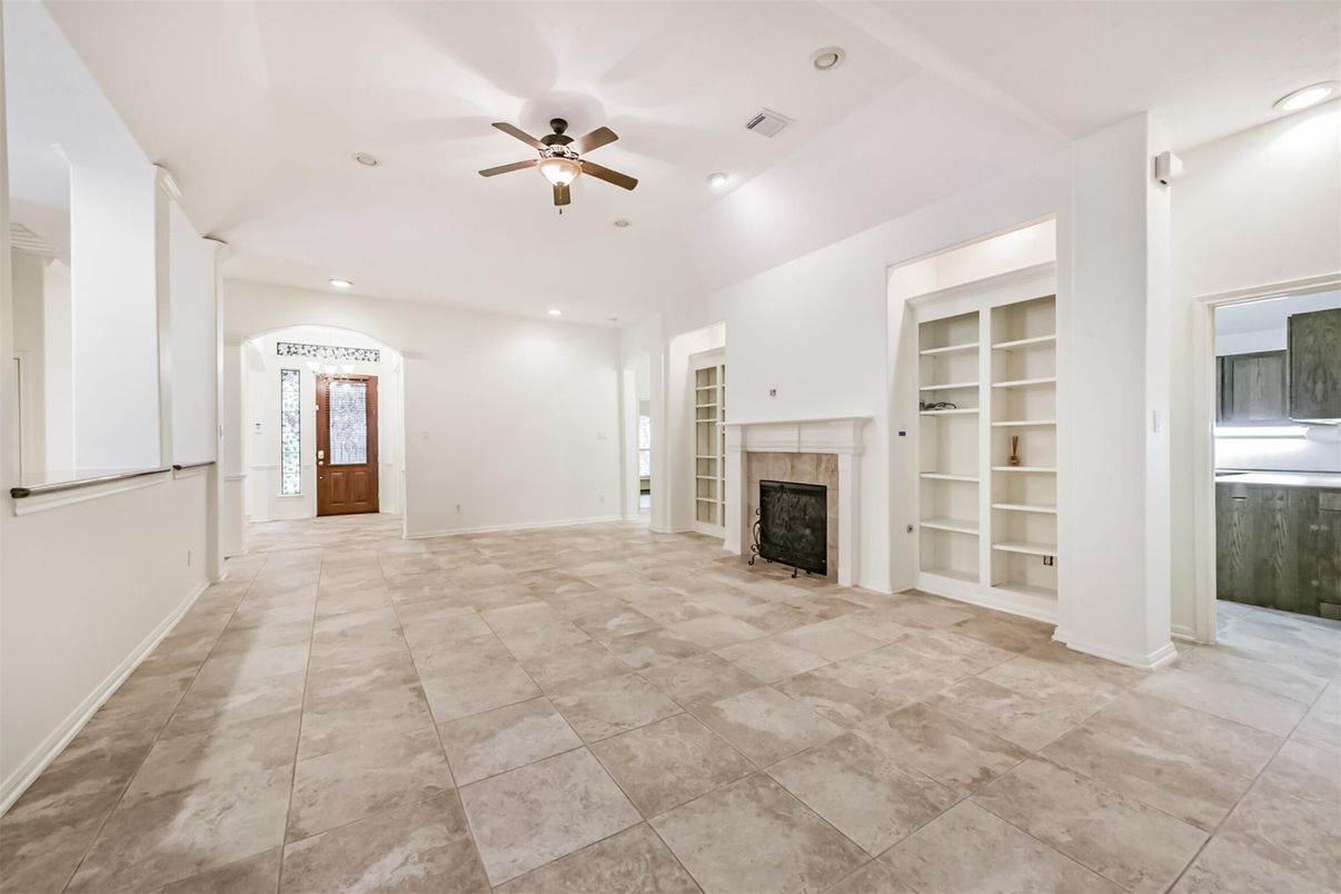 Empty room, Fireplace, Interior, Recessed Lighting