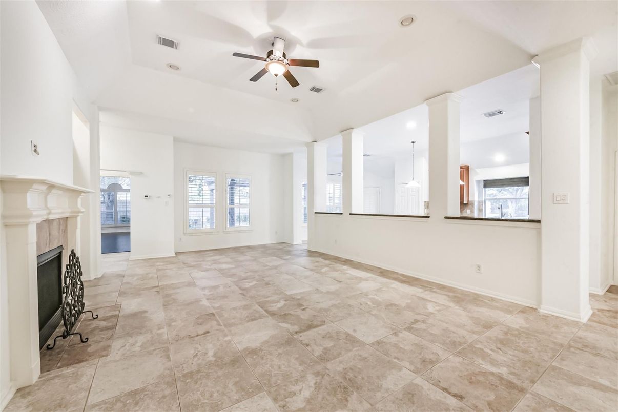 Empty room, Fireplace, Interior, Recessed Lighting