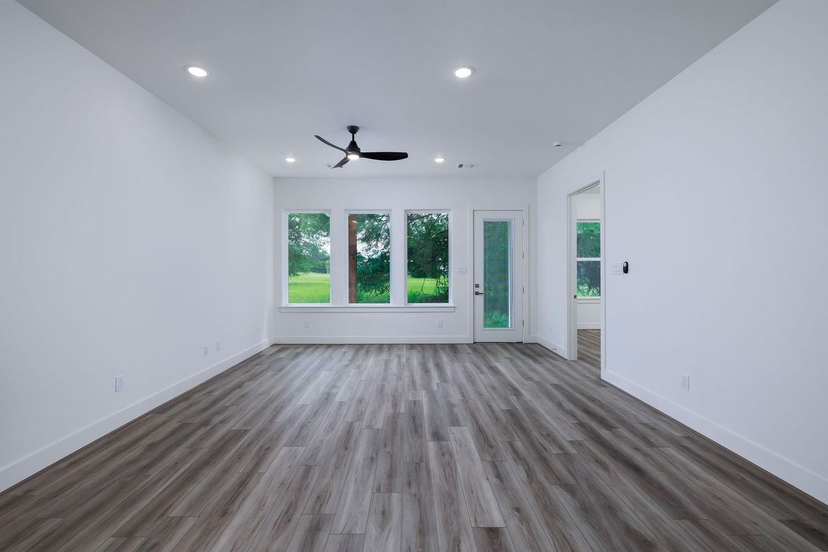 Empty room, Interior, Recessed Lighting, Wood Texture Flooring