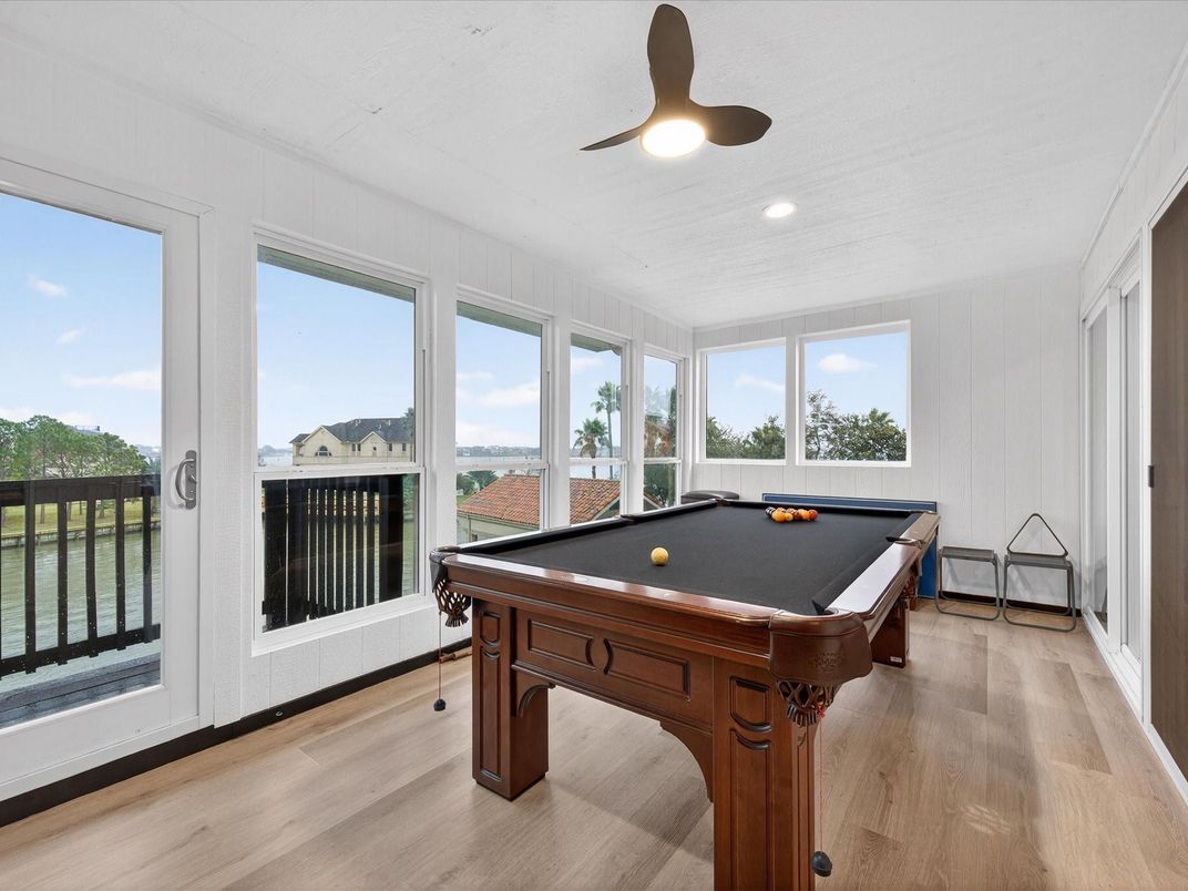 Billiard Table, Game Room, Interior, Recessed Lighting, Wood Texture Flooring