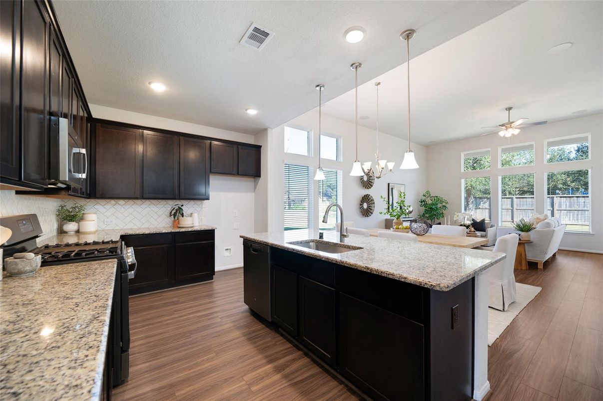 Interior, Kitchen, Pendant Lights, Recessed Lighting, Wood Texture Flooring