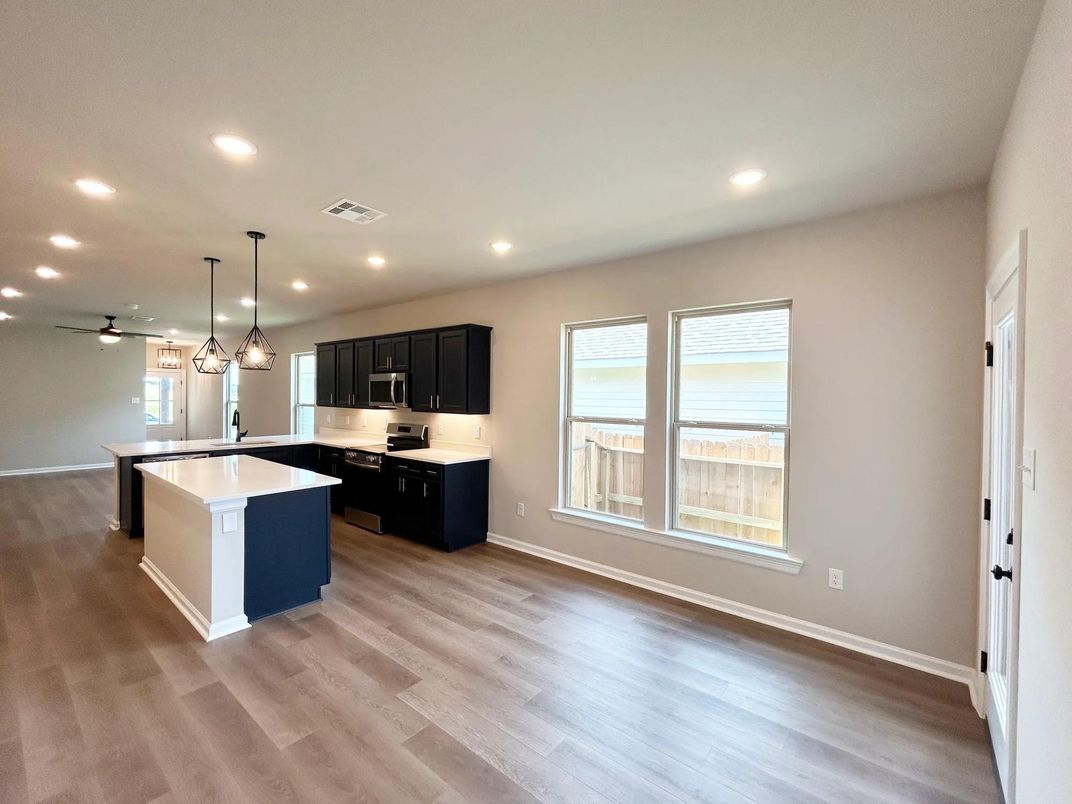 Interior, Kitchen, Pendant Lights, Recessed Lighting, Wood Texture Flooring