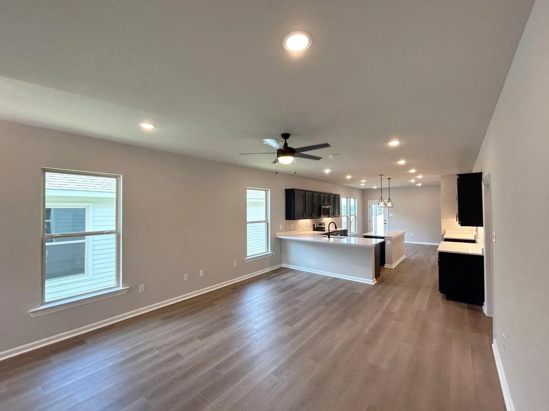 Interior, Kitchen, Pendant Lights, Recessed Lighting, Wood Texture Flooring