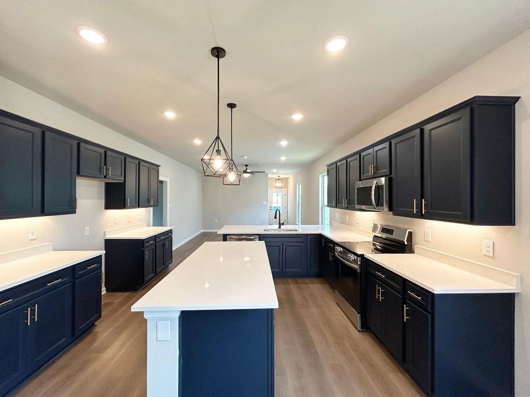 Interior, Kitchen, Pendant Lights, Recessed Lighting, Wood Texture Flooring