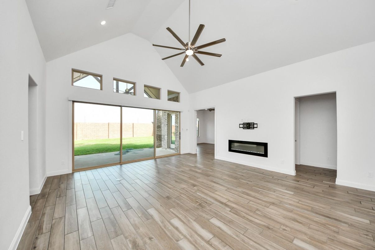 Empty room, Fireplace, Interior, Recessed Lighting, Wood Texture Flooring