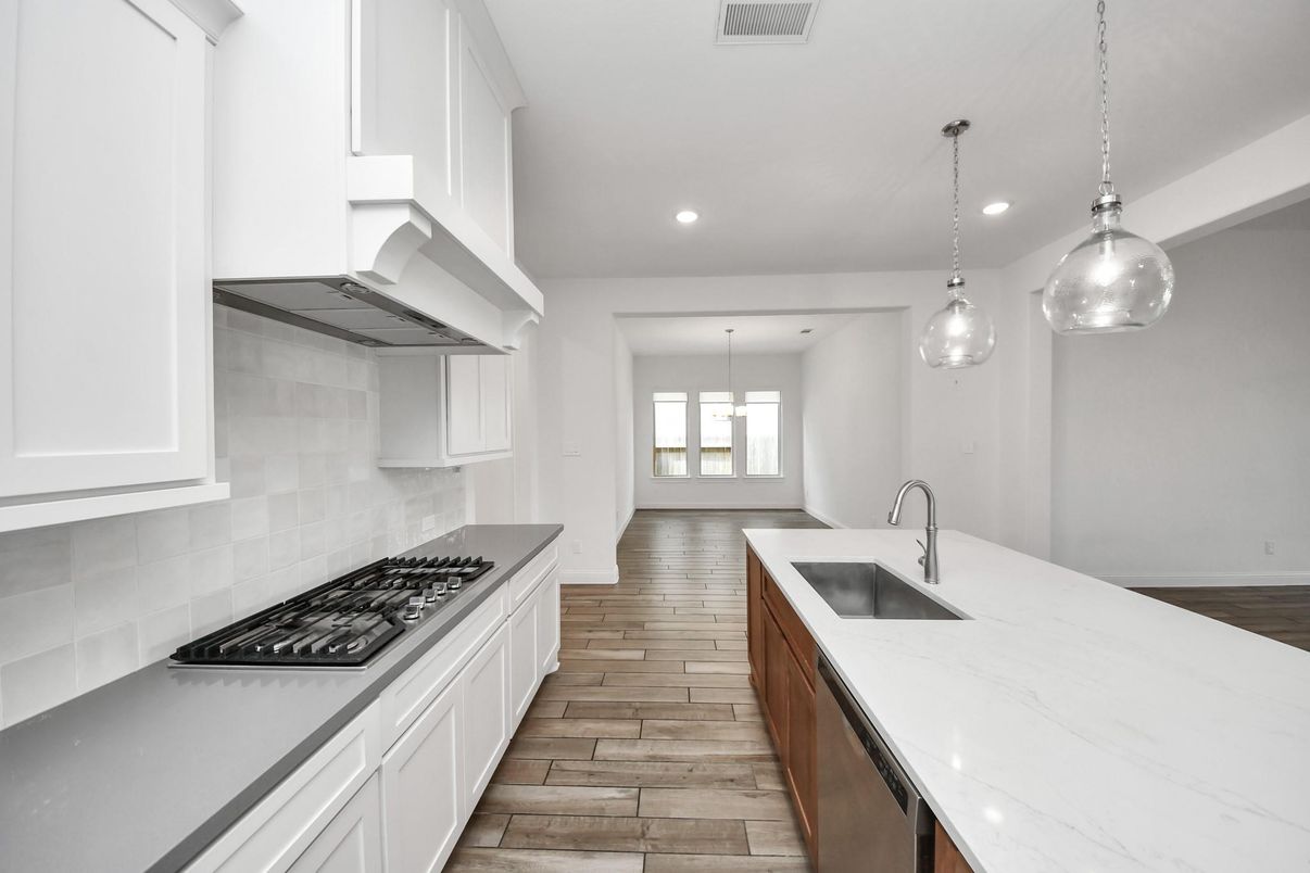 Interior, Kitchen, Pendant Lights, Recessed Lighting, Wood Texture Flooring