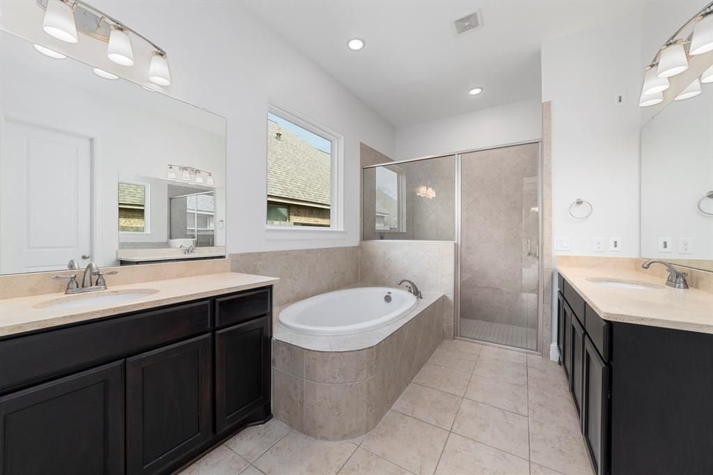 Bathroom, Dual Sink Vanities, Glass Shower, Interior, Recessed Lighting