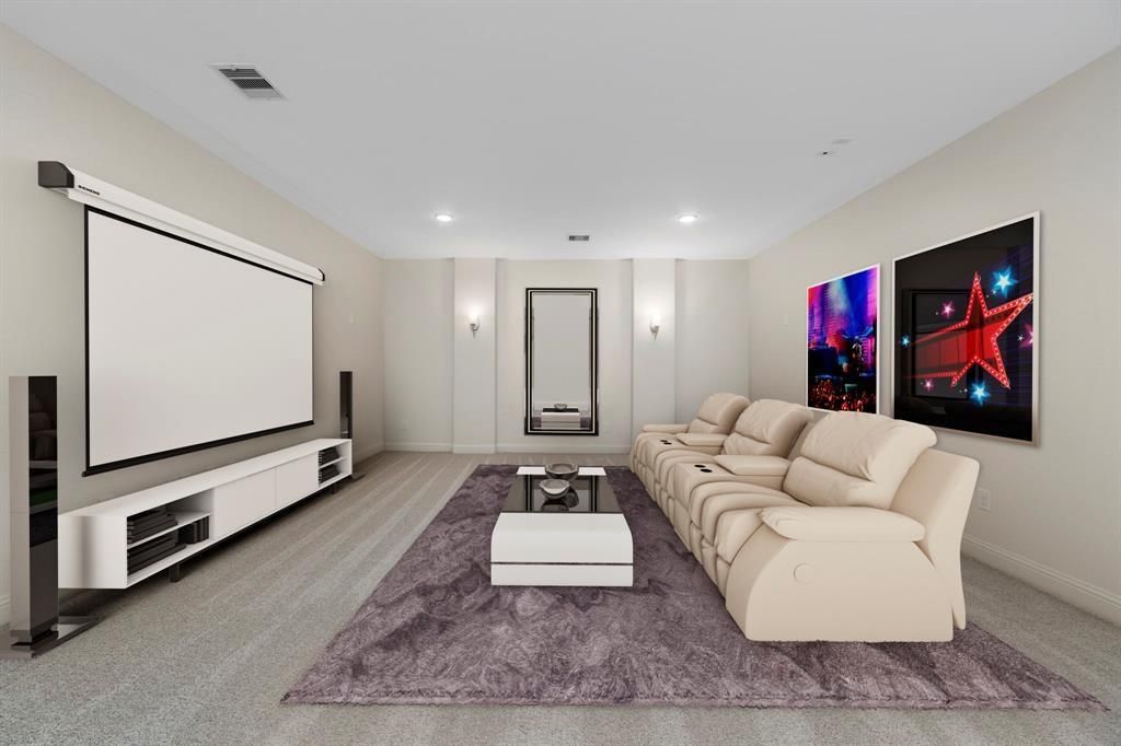Interior, Living room, Projection Screen, Recessed Lighting, Theatre Room