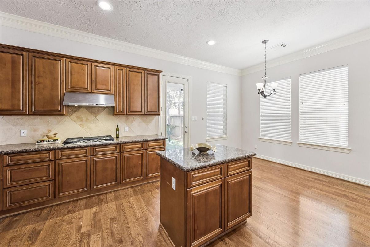 Chandelier, Interior, Kitchen, Recessed Lighting, Wood Texture Flooring