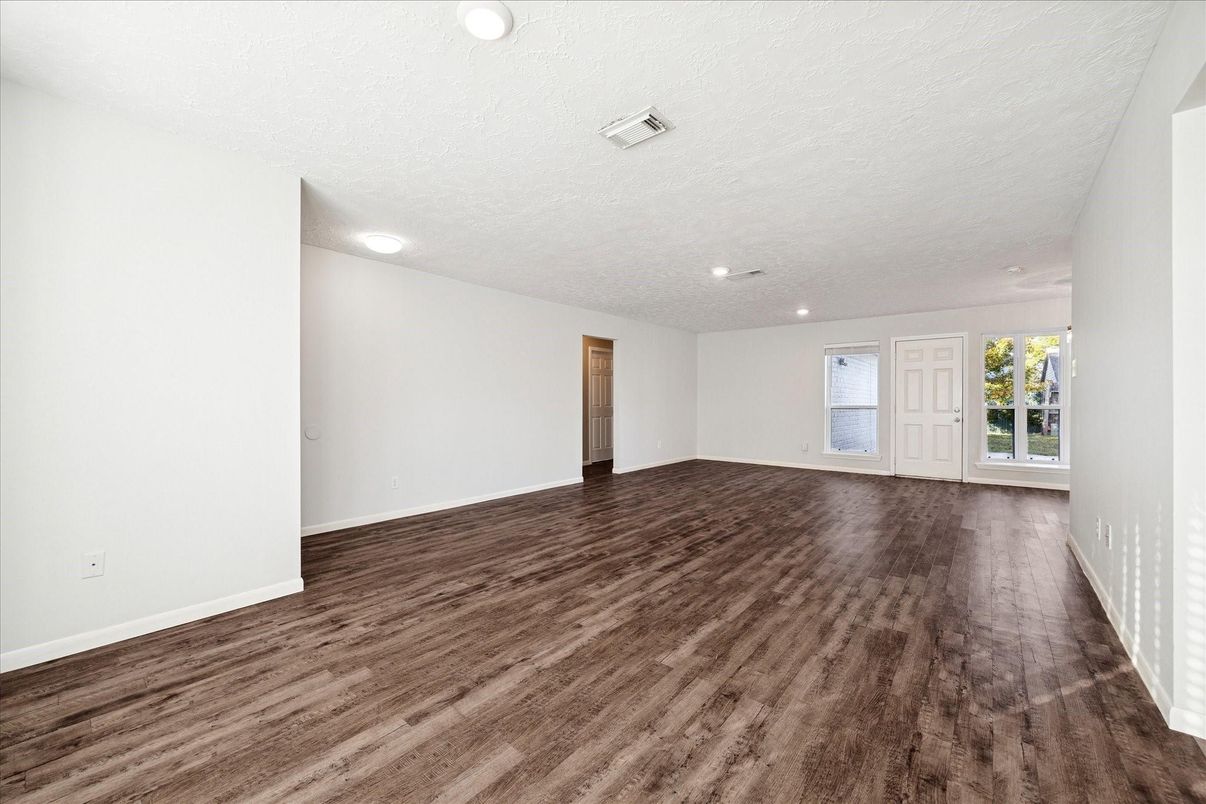 Empty room, Interior, Recessed Lighting, Wood Texture Flooring