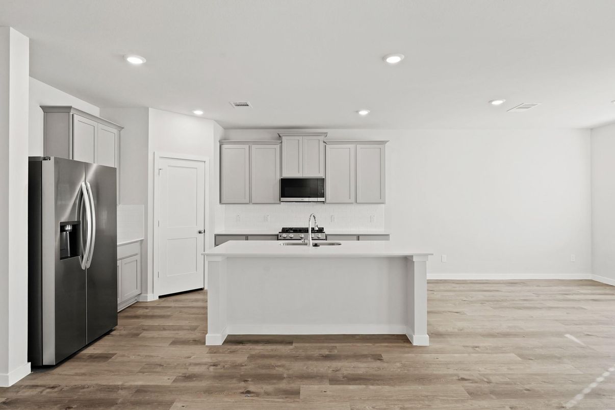 Interior, Kitchen, Recessed Lighting, Wood Texture Flooring