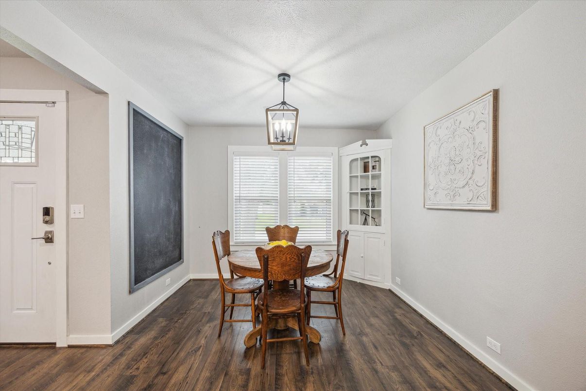 Dining room, Interior, Pendant Lights, Wood Texture Flooring
