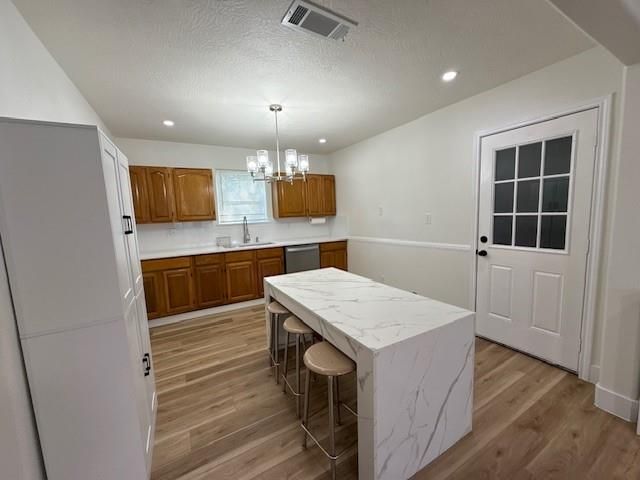 Chandelier, Interior, Kitchen, Recessed Lighting, Wood Texture Flooring