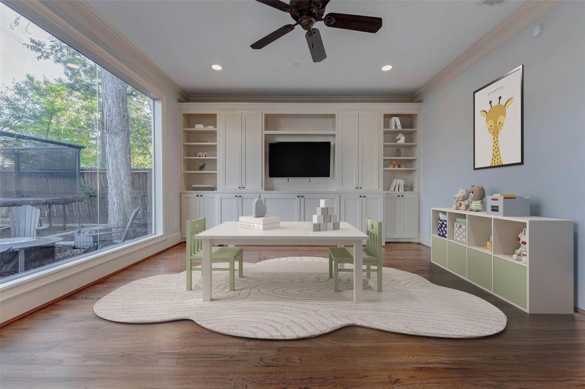Home Office, Interior, Recessed Lighting, Wood Texture Flooring