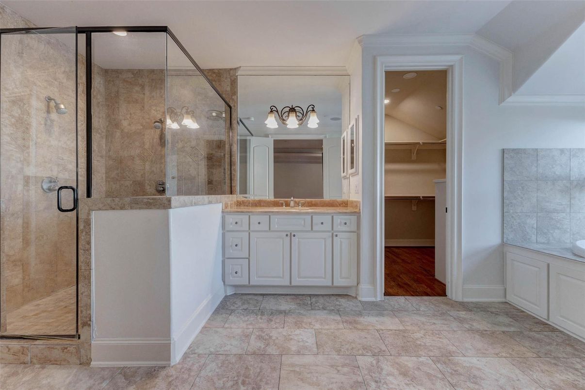 Bathroom, Glass Shower, Interior, Wood Texture Flooring