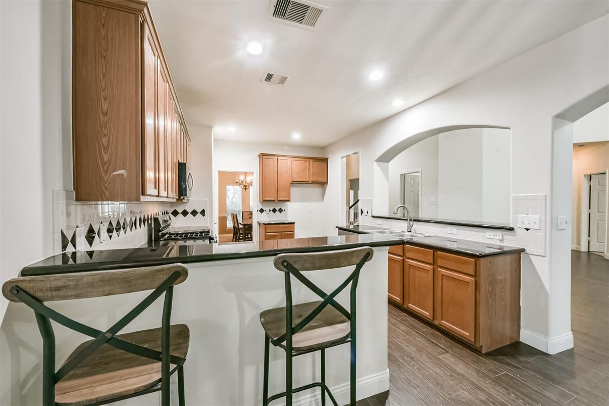 Interior, Kitchen, Recessed Lighting, Wood Texture Flooring