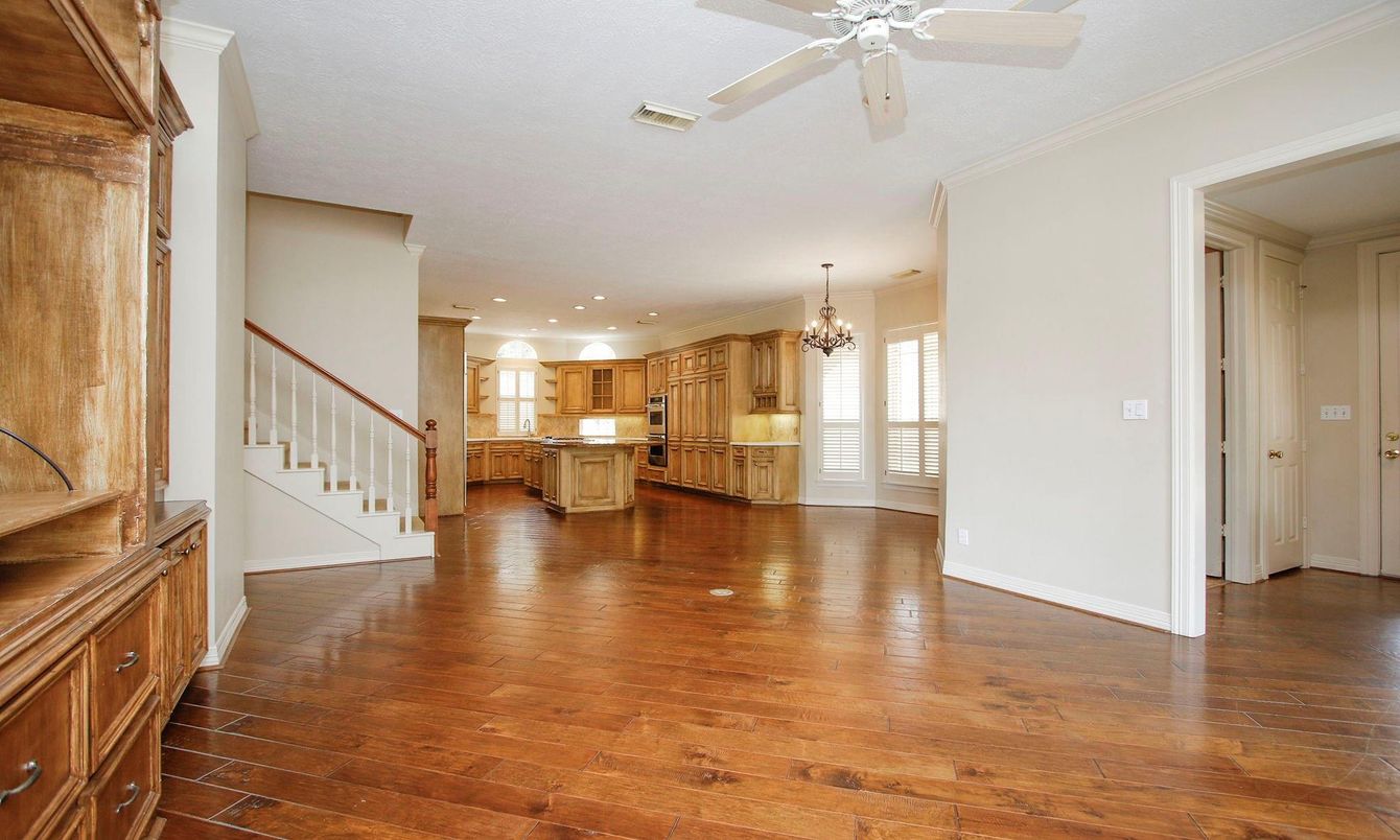 Chandelier, Interior, Kitchen, Recessed Lighting, Wood Texture Flooring