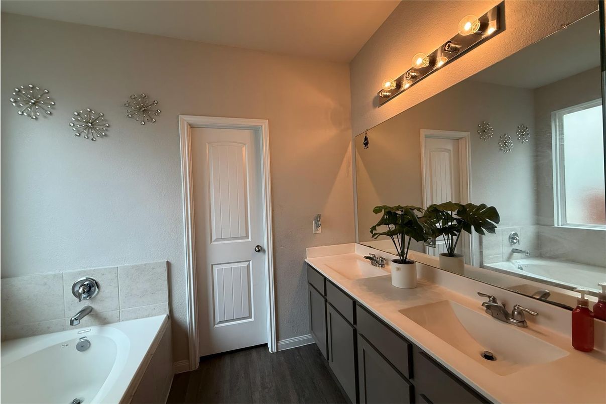 Bathroom, Dual Sink Vanities, Interior, Wood Texture Flooring