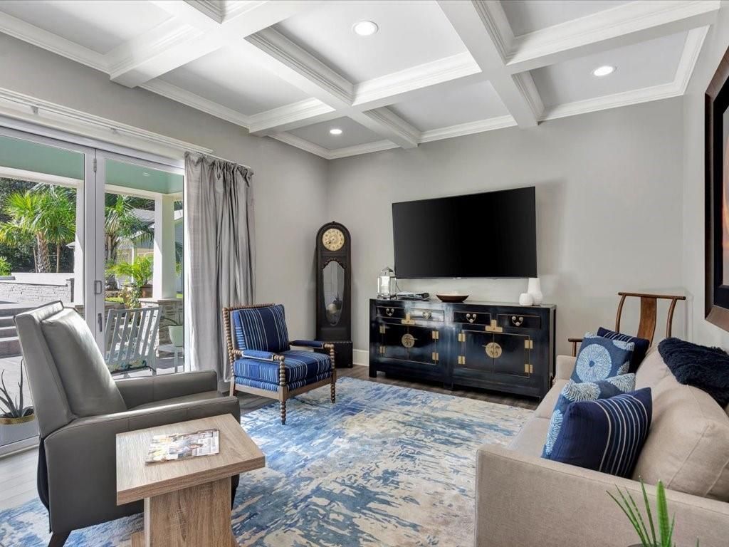 Interior, Living room, Recessed Lighting, Wood Texture Flooring