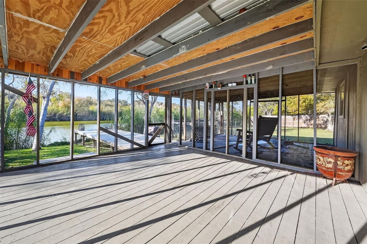 Interior, Sun Room, Water, Wooden Beams, Wood Texture Flooring