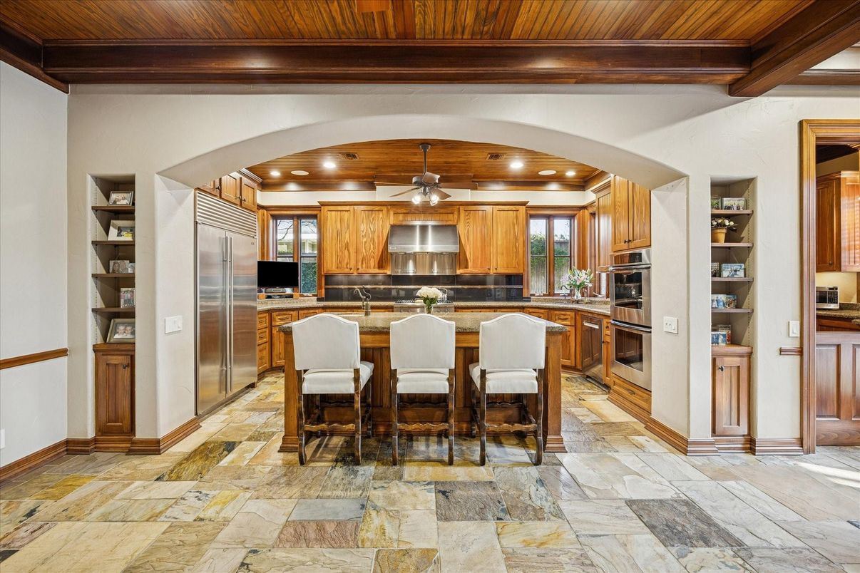 Interior, Kitchen, Recessed Lighting, Stainless Steel Appliances, Wooden Beams, Wooden Ceilings