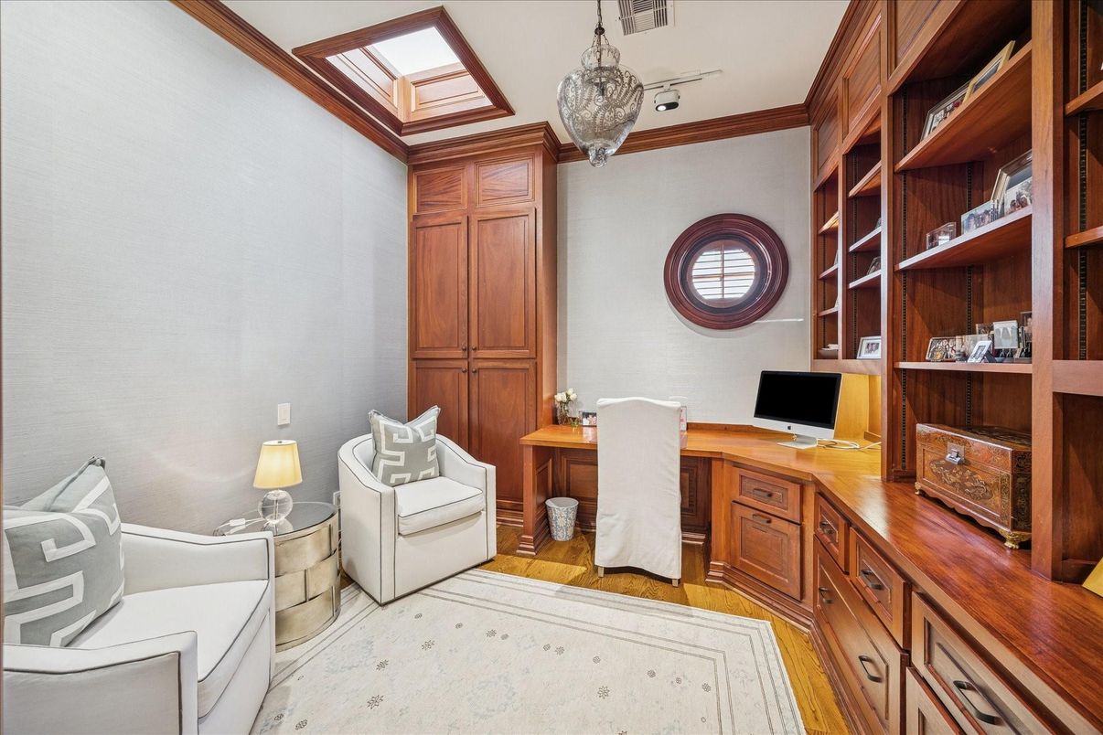 Home Office, Interior, Pendant Lights, Wood Texture Flooring