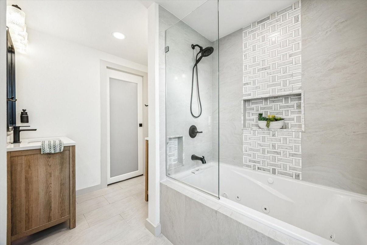 Bathroom, Glass Shower, Interior, Recessed Lighting